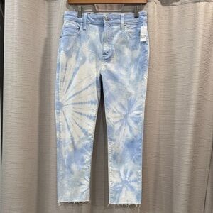 NWT GAP Women's Sky Blue Tie-Dye Mid Rise Straight Leg Cropped Jean Size 4/27